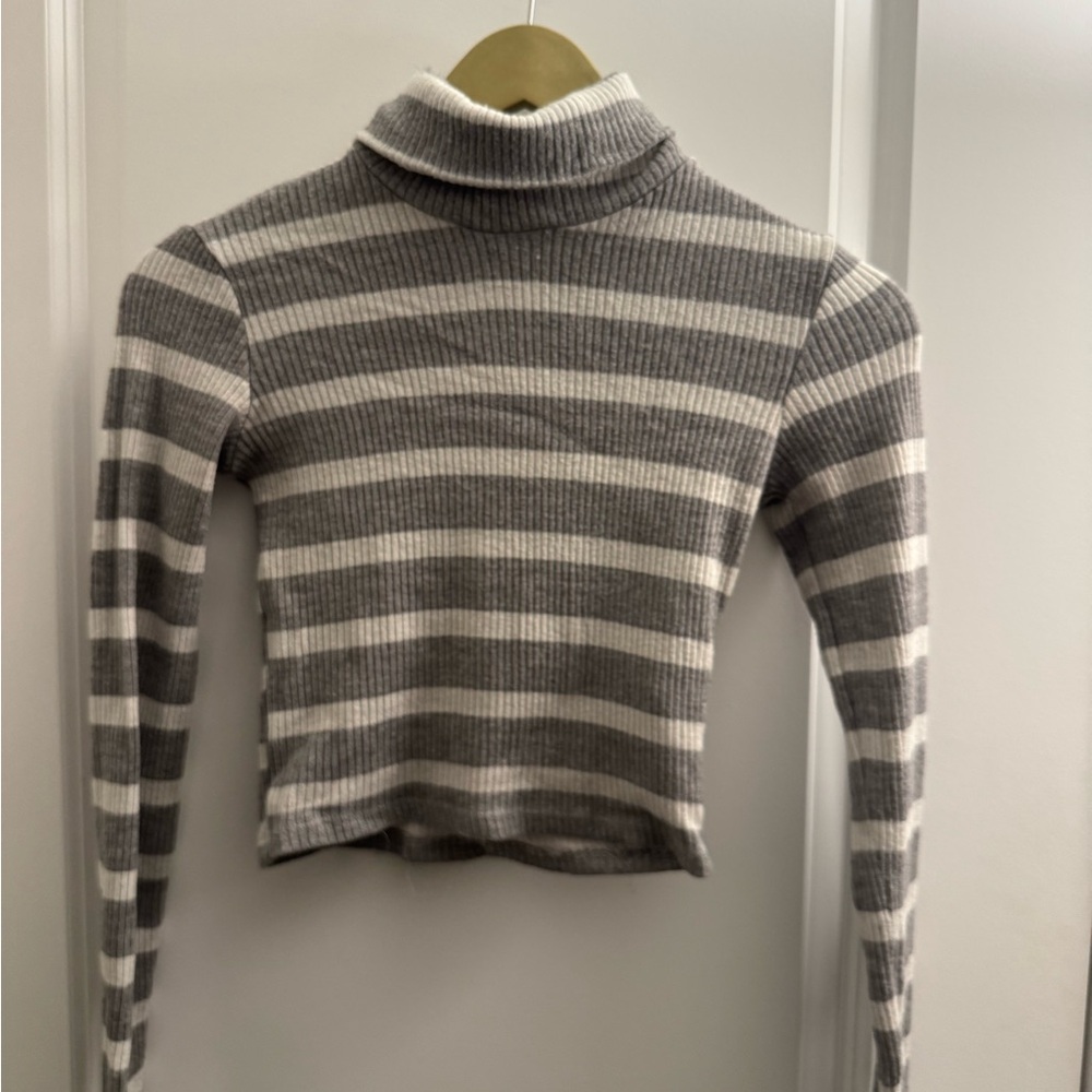 Bershka Striped Ribbed Turtleneck Crop Top — Size XS